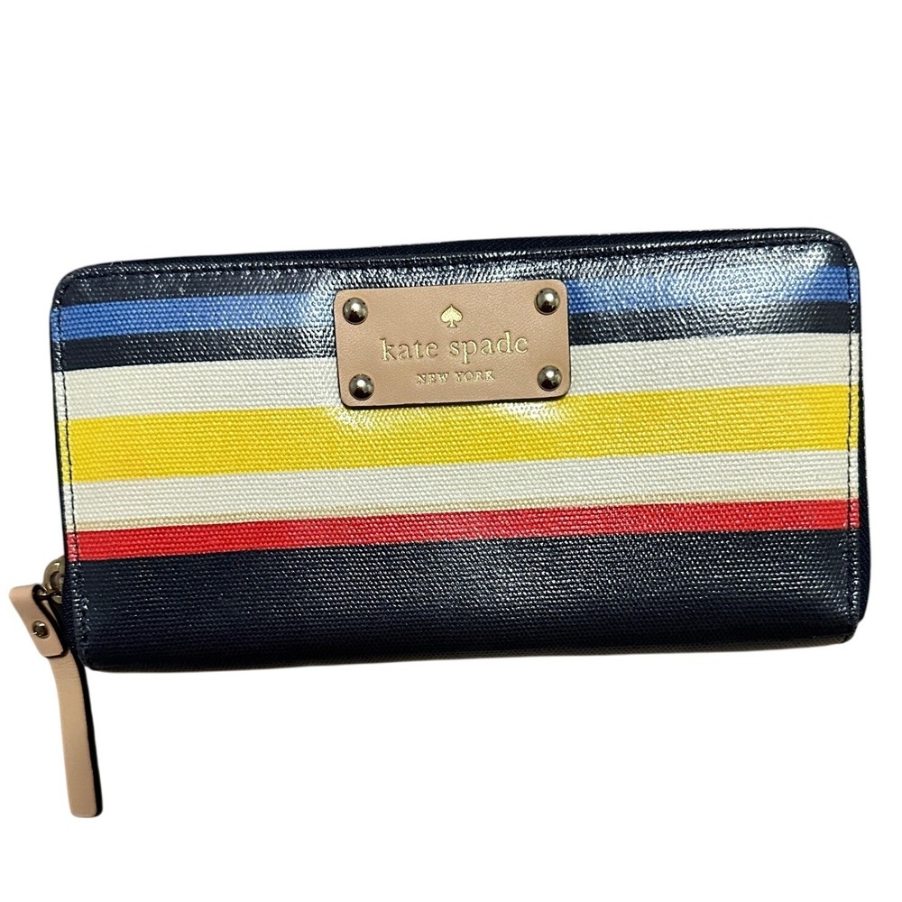 NEW Kate Spade New York Westchester Striped Zip Around Wallet Multi Color Logo‎